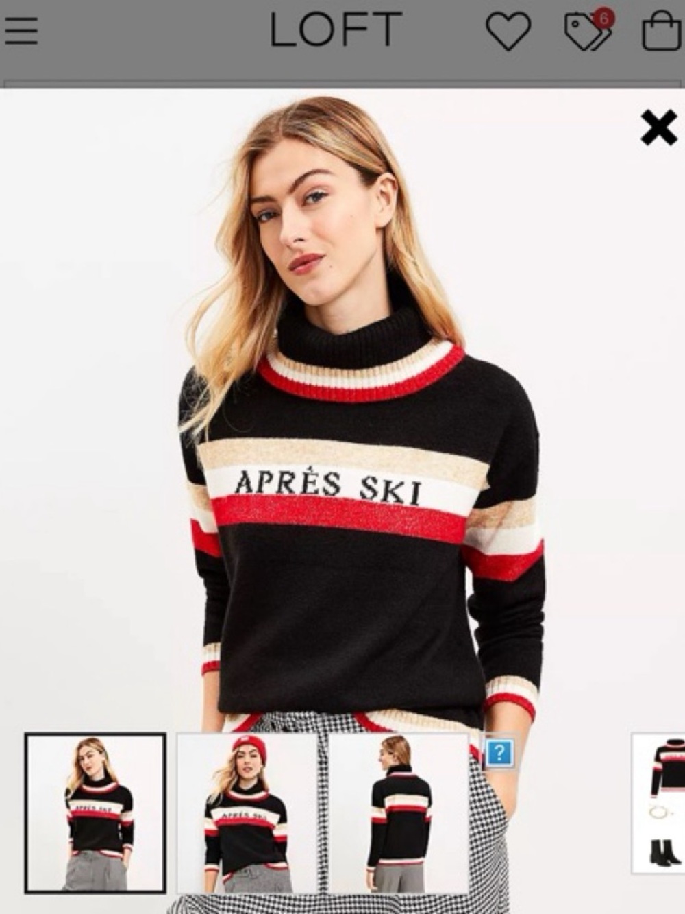 Lou & Grey Black Turtleneck Sweater with Red and Cream Stripes
